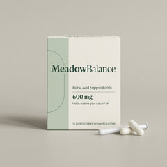 MeadowBalance boric acid suppositories 600mg box with capsules and applicator